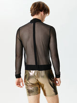 Mens Glitter Patchwork Cutout See Through Bodysuit SKUK39948