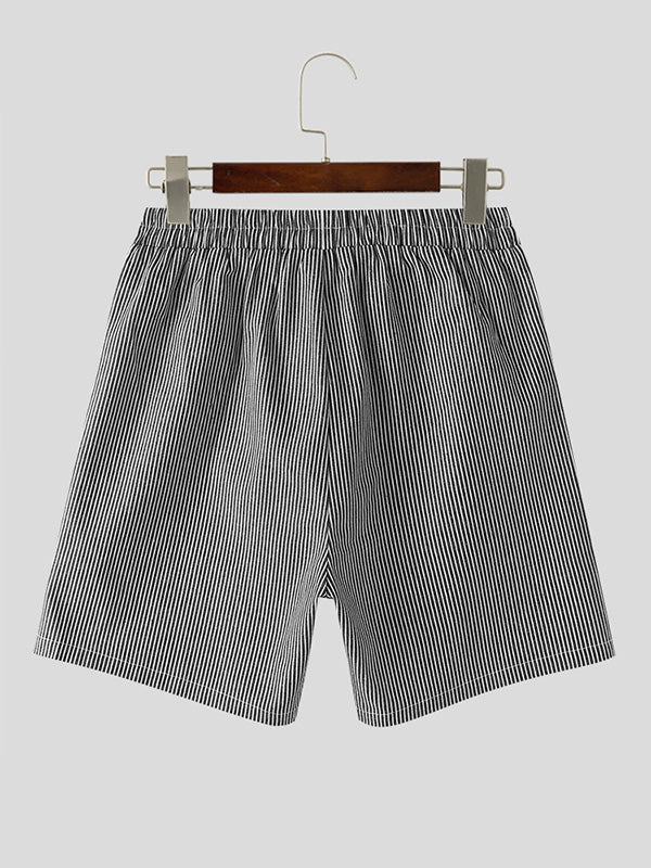 Mens Striped Side Pockets Elastic Waist Shorts SKUK56859