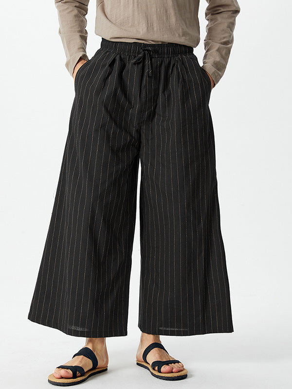 Mens Striped Wide Leg Drawstring Waist Pants SKUK32523