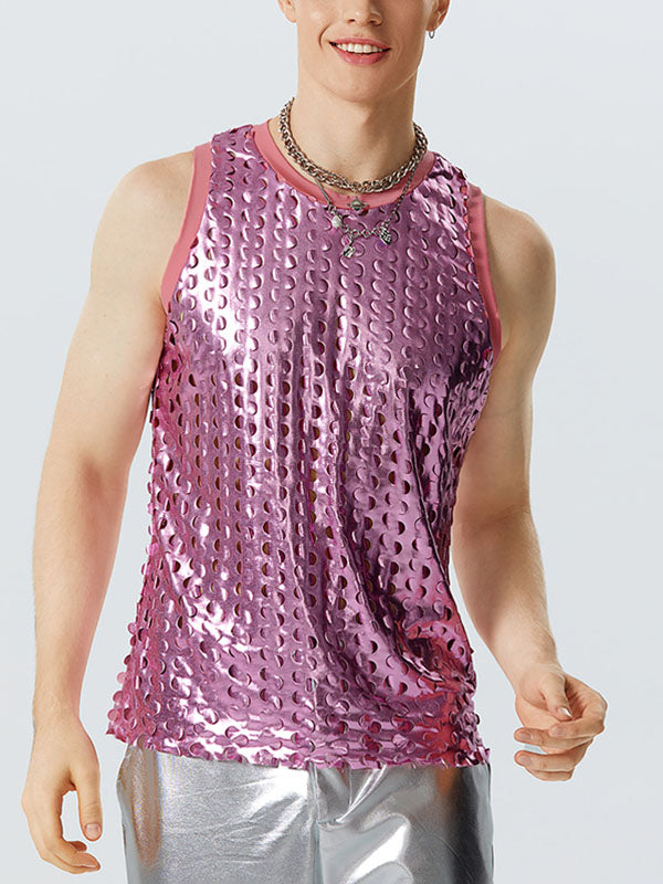 Mens Ombre Metallic Hollow Out Sleeveless Vest SKUK10285