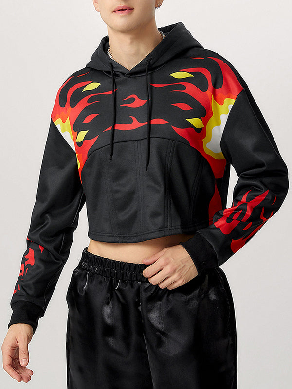 Mens Flame Print Cropped Long-Sleeve Hoodie SKUK79756