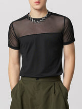 Mens Sheer Mesh Splicing Short Sleeve T-shirt SKUK71348