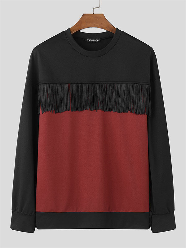 Mens Fringe Colorblock Long Sleeve Sweatshirt SKUK75381