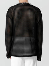 Mens Mesh PU Leather Patchwork Pullover Sweatshirt SKUK36564