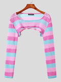 Mens Colorful Striped Hollow Out Crop Top SKUK18322