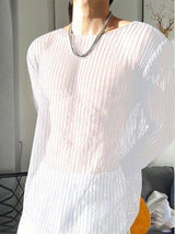 Mens Hollow-Out Sheer Long-Sleeve T-Shirt SKUK94767