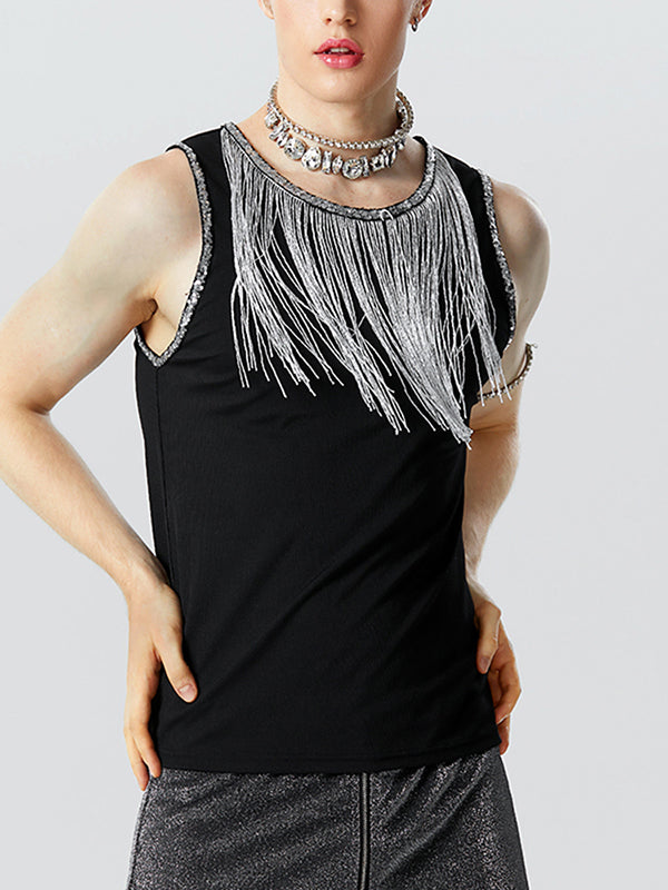 Mens Sequined Fringe Design Sleeveless Vest SKUK16957