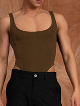 Mens Solid Texture Backless Sleeveless Bodysuit SKUK39157