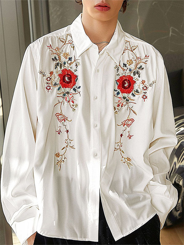 Mens Fashion Floral Print Long Sleeve Shirt SKUK63843