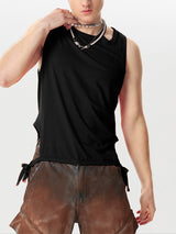 Mens Solid Cutout Waist Rope Sleeveless Vest SKUK45274