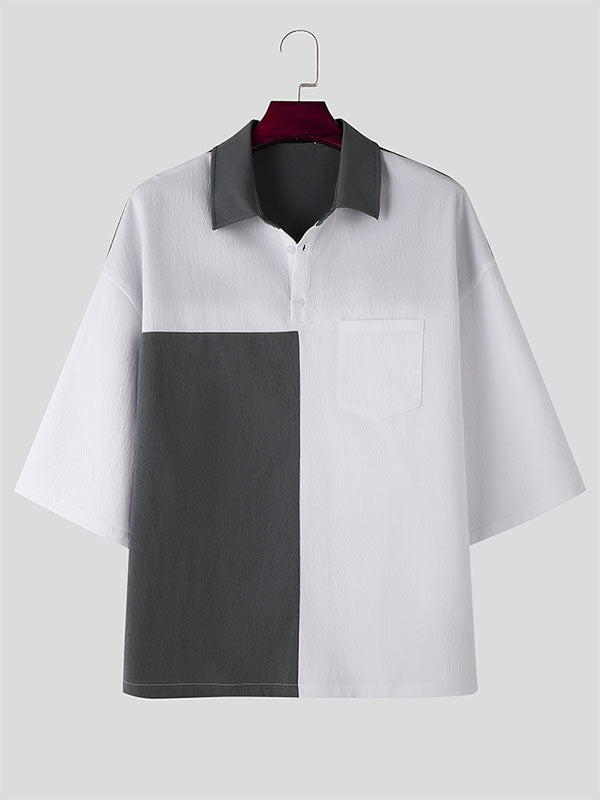 Mens Color Block Patchwork Half Sleeve Shirt SKUK74744