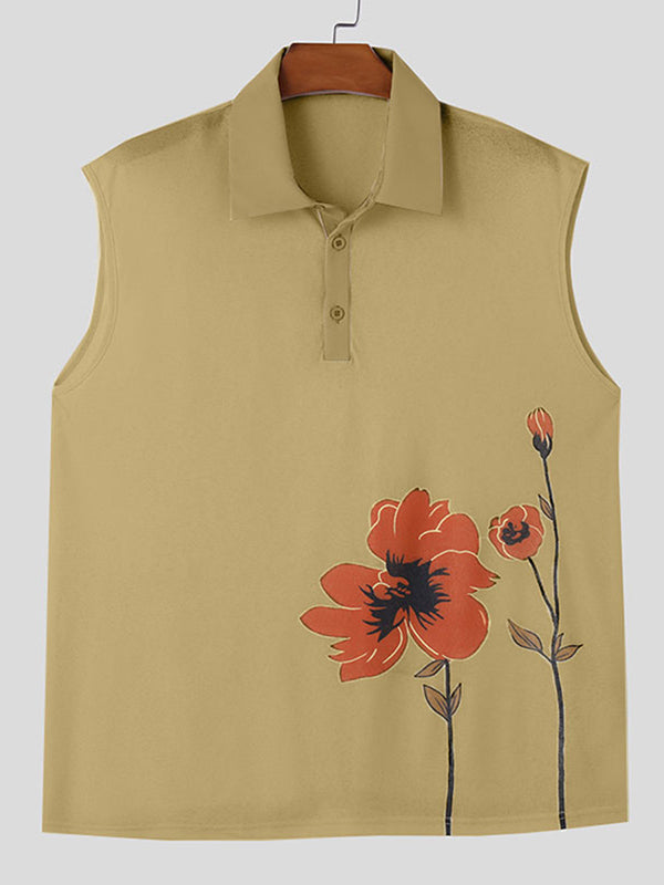 Mens Floral Print Sleeveless Collared Shirt SKUK61393