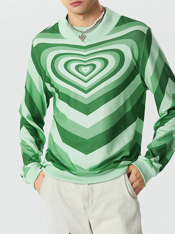 Mens Heart Print Crew Neck Long Sleeve T-Shirt SKUK31081