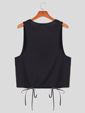 Mens Solid Lace-Up Crew Neck Sleeveless Vest SKUK29276