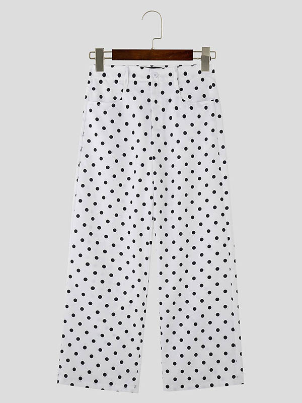 Mens Solid Color Casual Polka Dot Print Pant SKUK72491