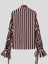 Mens Ribbon Tie Design Striped Long-Sleeve Shirt SKUK86649