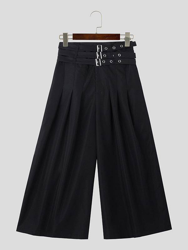 Mens Solid Buckle Design Wide Leg Pants SKUK48490