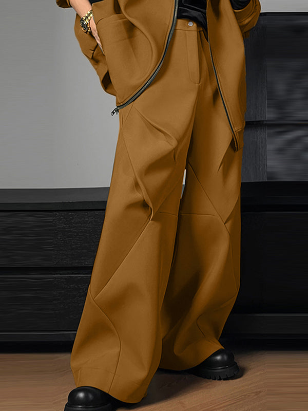 Mens Solid Pleated Casual Wide Leg Pants SKUK39328