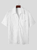 Mens Solid Jacquard Casual Short Sleeve Shirt SKUK58963