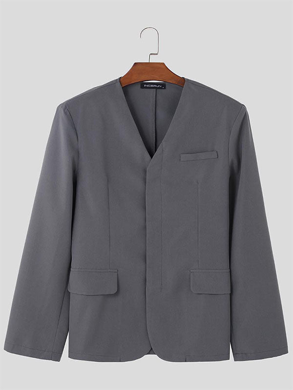 Mens Solid Color Long Sleeve Blazer SKUK77353