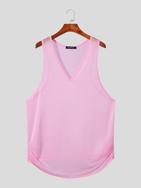 Mens Sexy Sheer Deconstructed V-Neck Tank SKUK68524