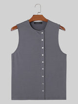 Mens Solid Single Breasted Crew Neck Vest SKUK58171