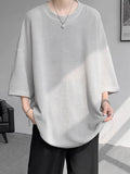 Mens Solid Drop Shoulder Casual Sleeve T-Shirt SKUK62909