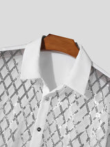 Mens Sequined Mesh Patchwork Short Sleeve Shirt SKUK45531