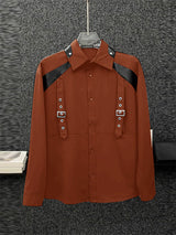 Mens Button Loop Patchwork Long-Sleeve Shirt SKUK92493