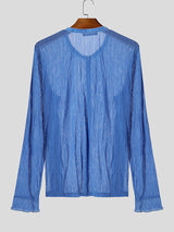 Mens Solid Color Sheer Long Sleeve Shirt SKUK77294