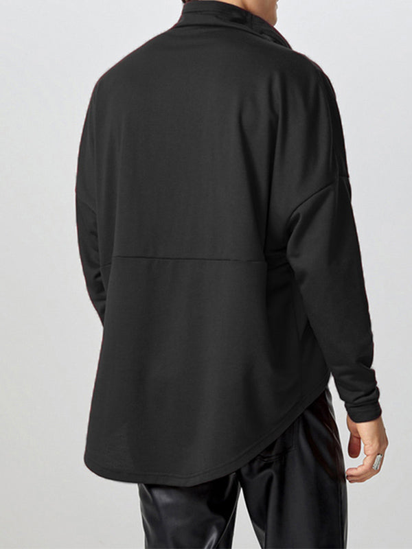 Mens Zip Detail Draped Neck Long-Sleeve T-Shirt SKUK85848