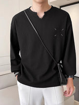 Mens Texture Notched Neck Long Sleeve T-Shirt SKUK38336