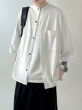 Mens Solid Color Stand Collar 3/4 Sleeve Shirt SKUK64838