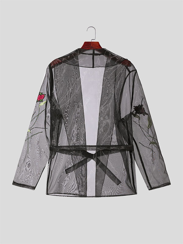 Mens Rose Embroidered See Through Kimono SKUK44966