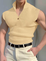 Mens Solid Color Knitted Stand Collar Tank SKUK67476