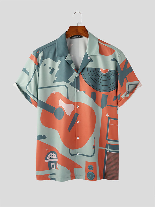 Mens Music Instrument Print Revere Collar Shirt SKUK06262