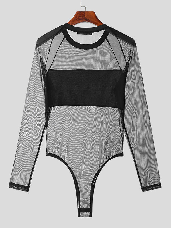 Mens Mesh Patchwork See Through Bodysuit SKUK22708