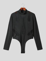 Mens Mesh Patchwork Half-Collar Long Sleeve Bodysuit SKUK26766