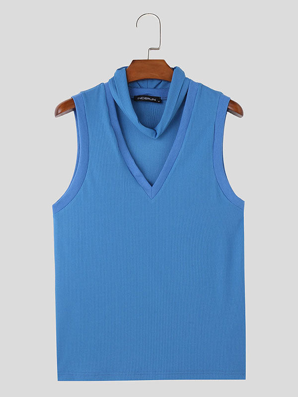 Mens Striped Design V-neck Sleeveless Tank SKUK65105