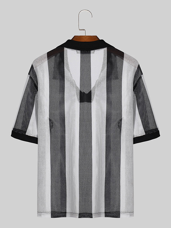 Mens Striped Mesh See Through Casual Shirt SKUK53998