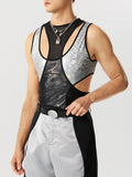 Mens Glitter Mesh Patchwork Cutout Deconstruction Bodysuit SKUK22727