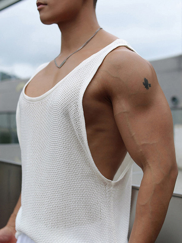 Mens Solid U-neck Knit Hollow Tank SKUK02703