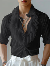 Mens Lace Ruffle Trim Design Long Sleeve Shirt SKUK73661