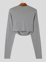 Mens Draped Neck Cropped Long Sleeve T-Shirt SKUK77389