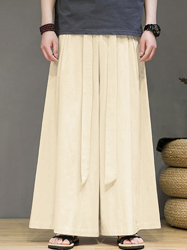 Mens Solid Pleated Cotton Wide Leg Pants SKUK32728