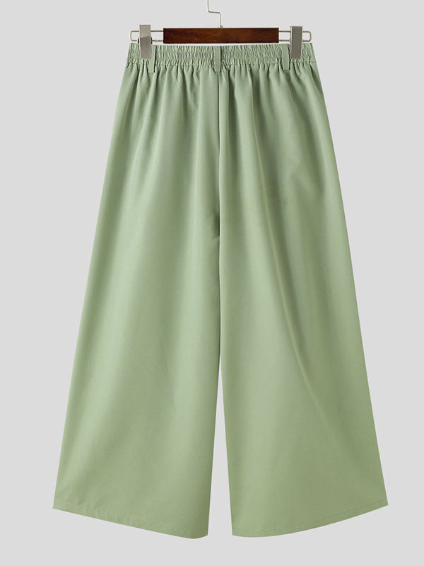 Mens Solid Pleated Wide-Legged Pants SKUK61158