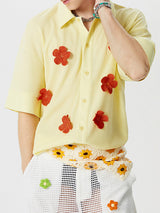 Mens Solid Textured Flowers Short Sleeve Shirt SKUK61862