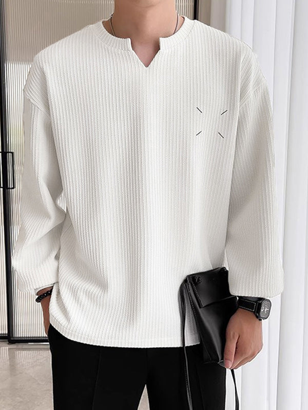 Mens Texture Notched Neck Long Sleeve T-Shirt SKUK38336