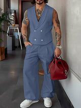 Mens Solid Color Double-Breasted Two Pieces Outfit SKUK76967