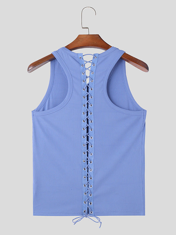 Mens Solid Knit Back Straps Sleeveless Vest SKUK48477